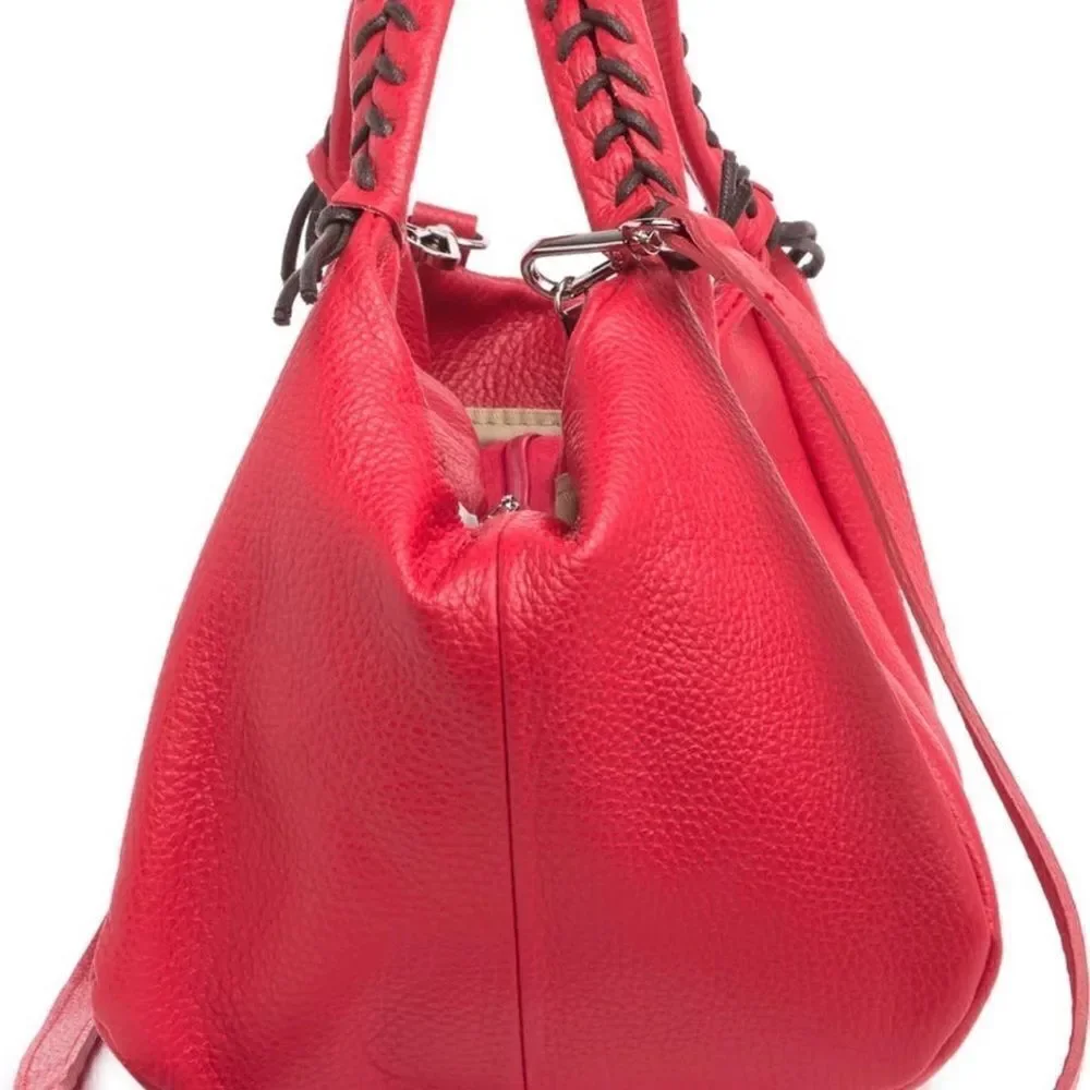 GIULIA Massari top handle bag pebbled red leather removable shoulder strap